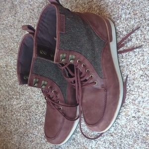 Merrell Leather Lace-Up Ankle Boots Roam Mid Raisin Red